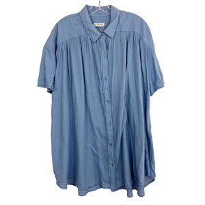 Free People Float Away Shirt Short Sleeve Oversized Button Down Blue Size Large